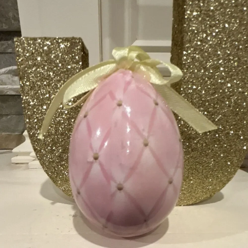 Ashland Egg Ornament Pink White Gold Easter Monogram Z